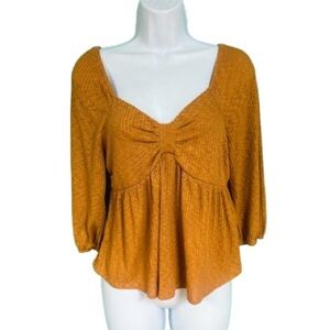 Urban Romantics Mustard Yellow Sweetheart Neckline Smocked Top Womens M